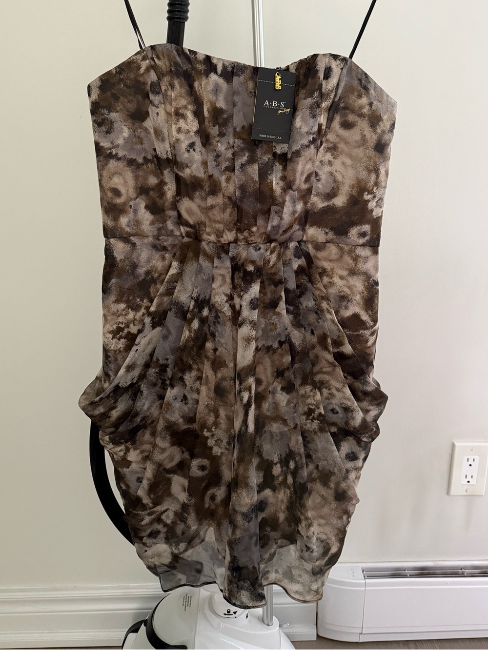 New A.B.S. by Allen Schwartz Brown Tie-Dye Strapless Dress